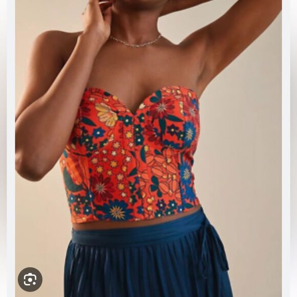 FARM Rio Tops - FARM Rio Colorful Floral Strapless Crop Top